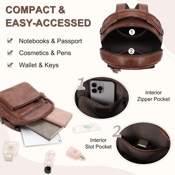 6642 Kaso Mini Backpack Purse ,Water Resistant PU Leather Small Backpack main image 4